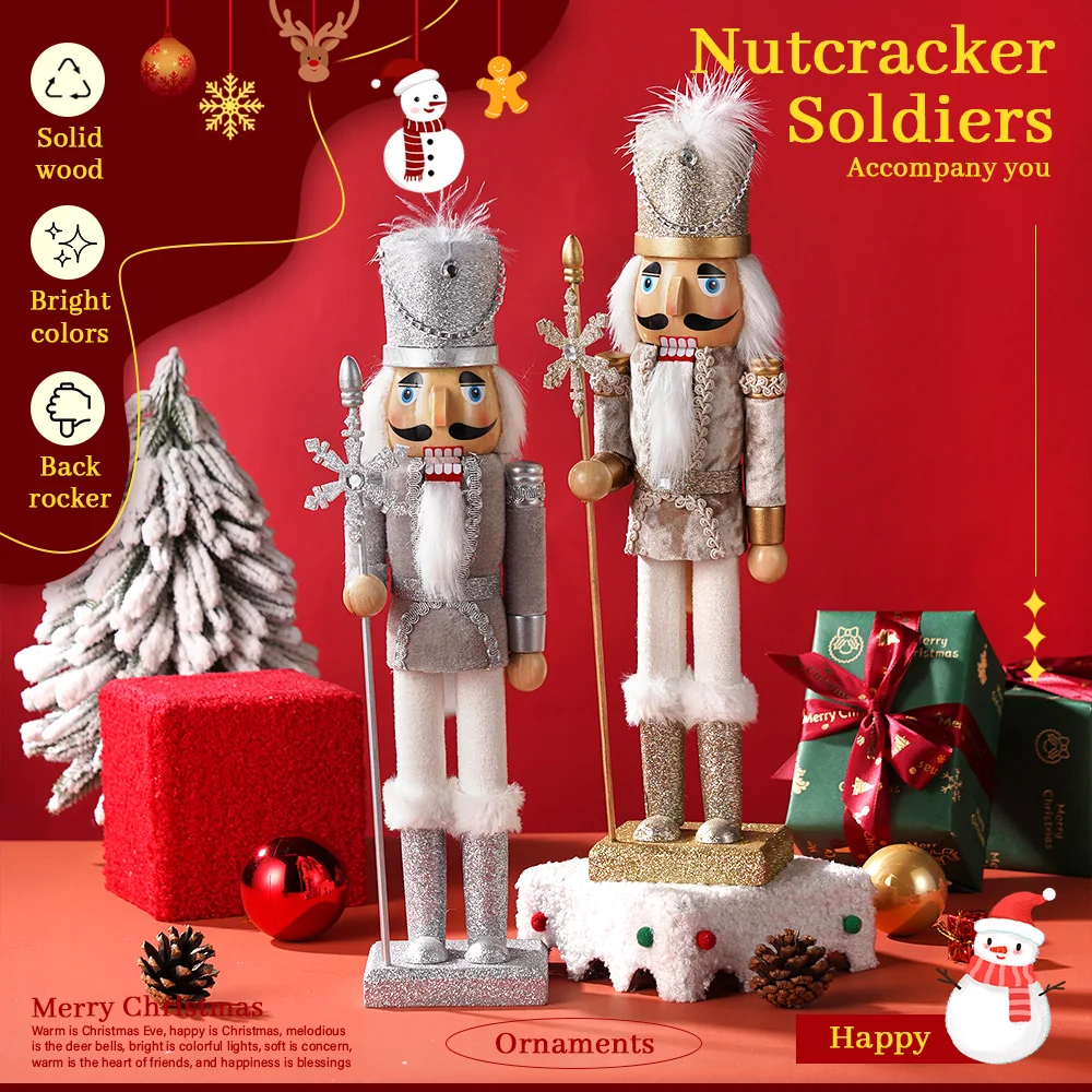 

38 см бархатная снежинка король орех солдат украшение из цельного дерева подарок ремесленное рождественское украшение зажим из орехового дерева