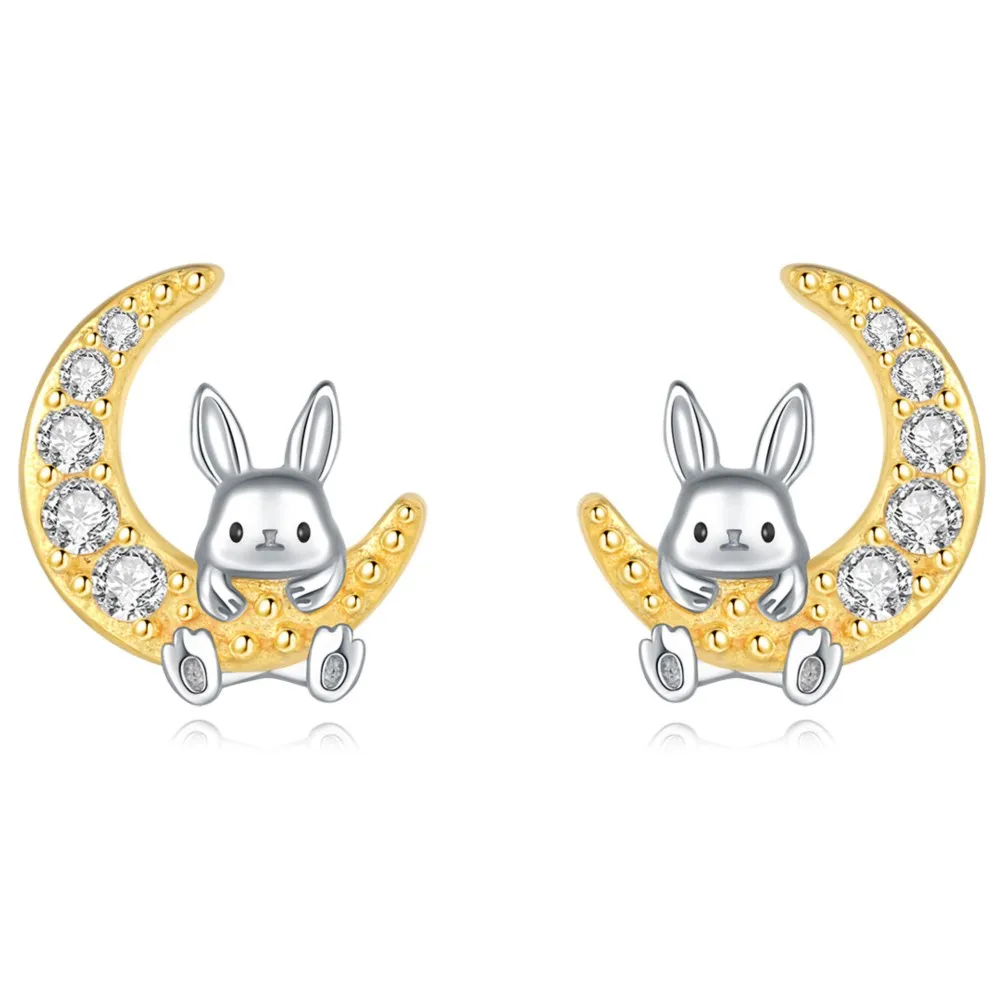 

Orstarry 925 Sterling Silver Rabbit Holding Moon Earrings Stud Earrings For Lady S925 Jewelry Party Anniversary Trendy Gifts