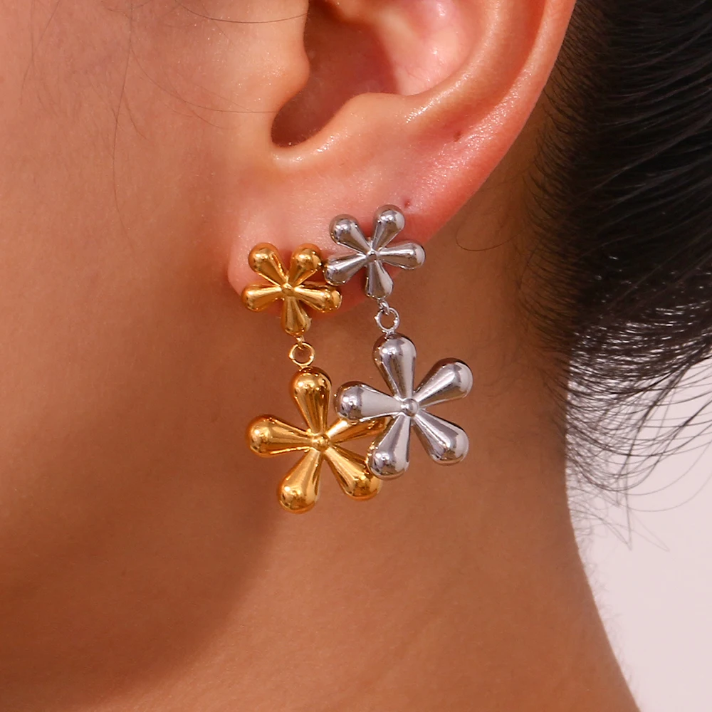 Elegant Gold Silver Color Flower Earrings Luxury Waterproof Stainless Steel EarringsTrendy Women's Earrings 2023