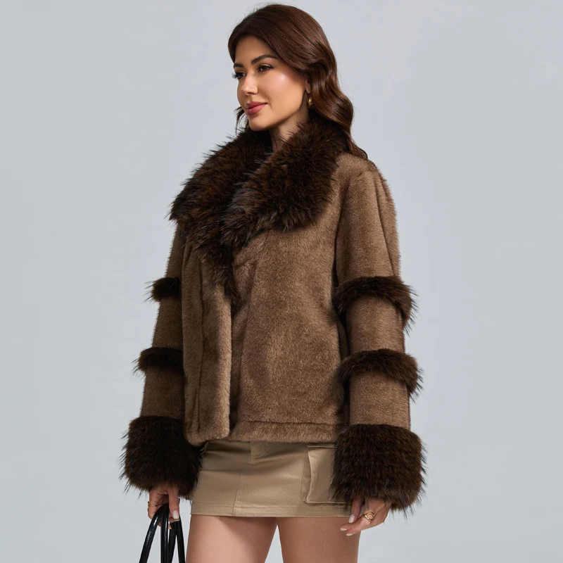 New Faux Mink Coat Women's Slim Casual Luxury Winter thick warm Short Woven Windproof Faux Mink Coat Fur Trim Factory Wholesale