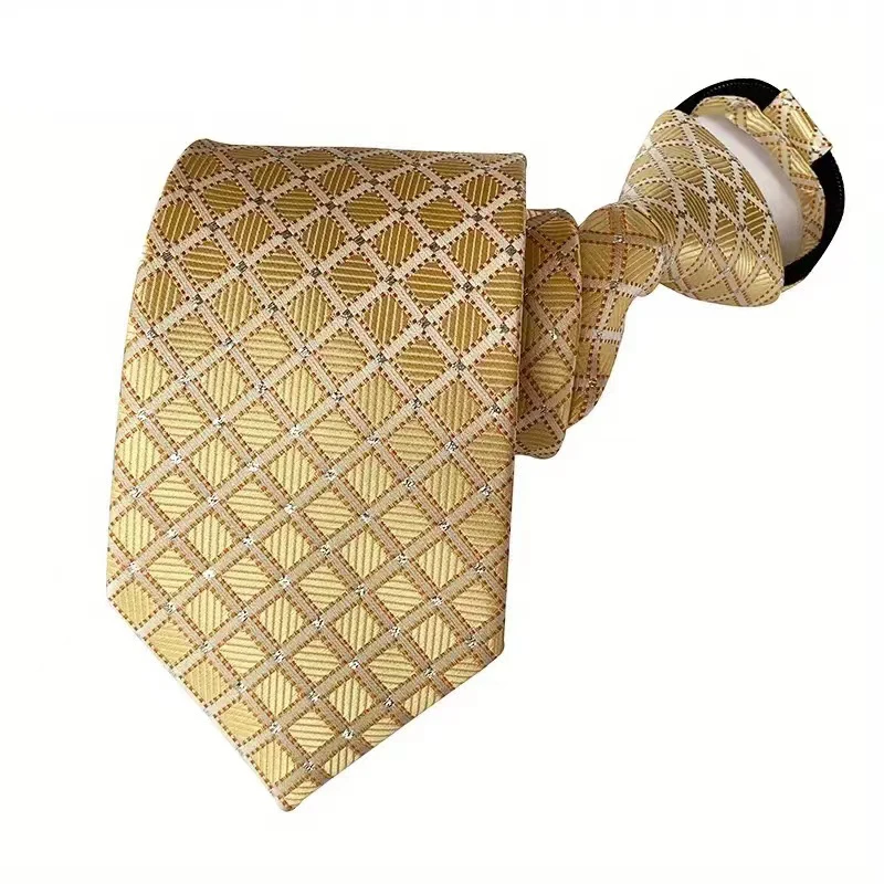 NEW Yellow Brown Orange Zipper Ties for Men 8CM Neck Tie Solid Striped Plaid Floral Neckties Men's Wedding Zipper Tie Lazy Ties