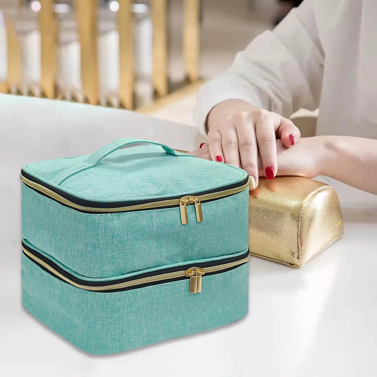 Oje Düzenleyici Kılıf Çift Katmanlı 30 Şişe Tutar (15ml/0,5 fl.) ve Salon Ev için Tırnak Lambası Oje Saklama Çantası