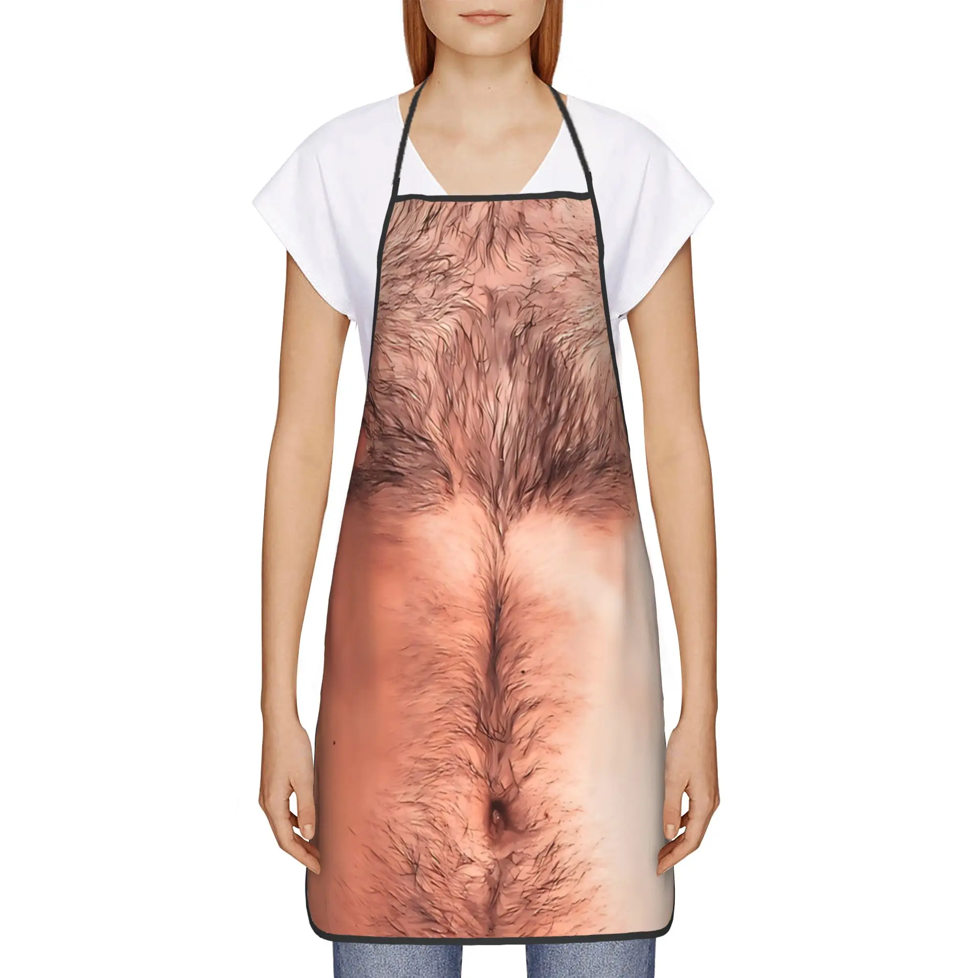 Hairy Chest Funny Halloween Costume Dad   Apron  Fashion Household Kitchen Accessories Home Adult Aprons without Pocket