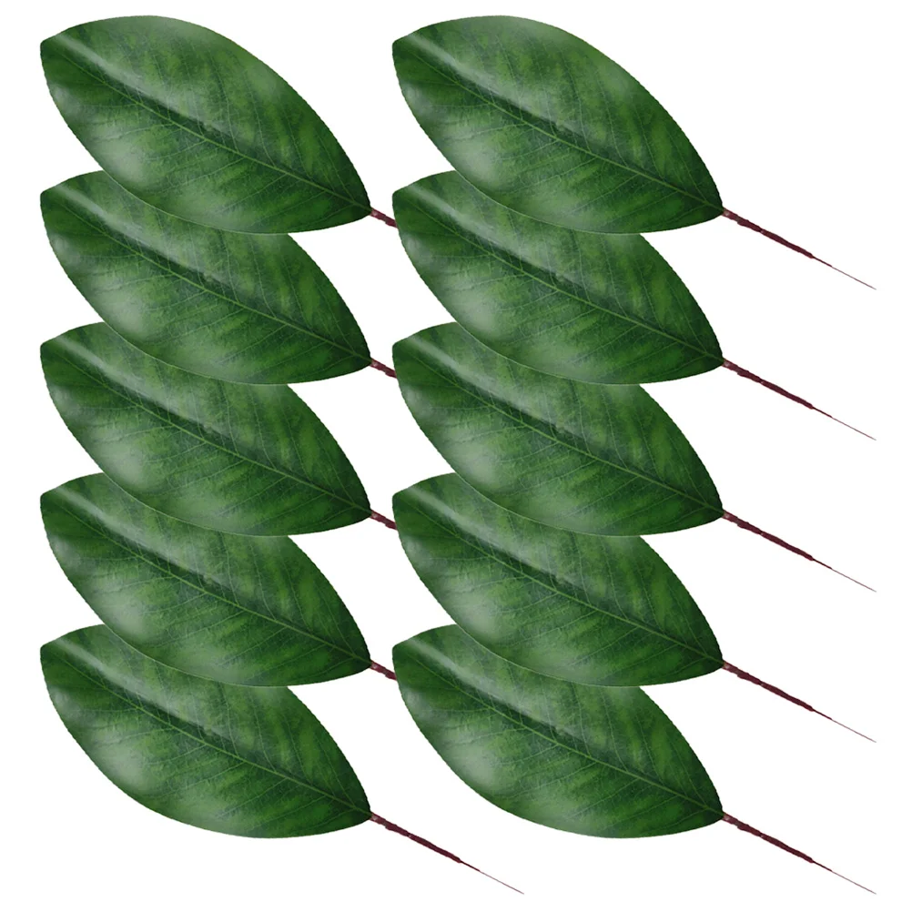 10Pcs Vivid Faux Magnolia Leaves Realistic Simulation Leaves Decor for Home Decor Wedding Party Office Tabletop Accessory