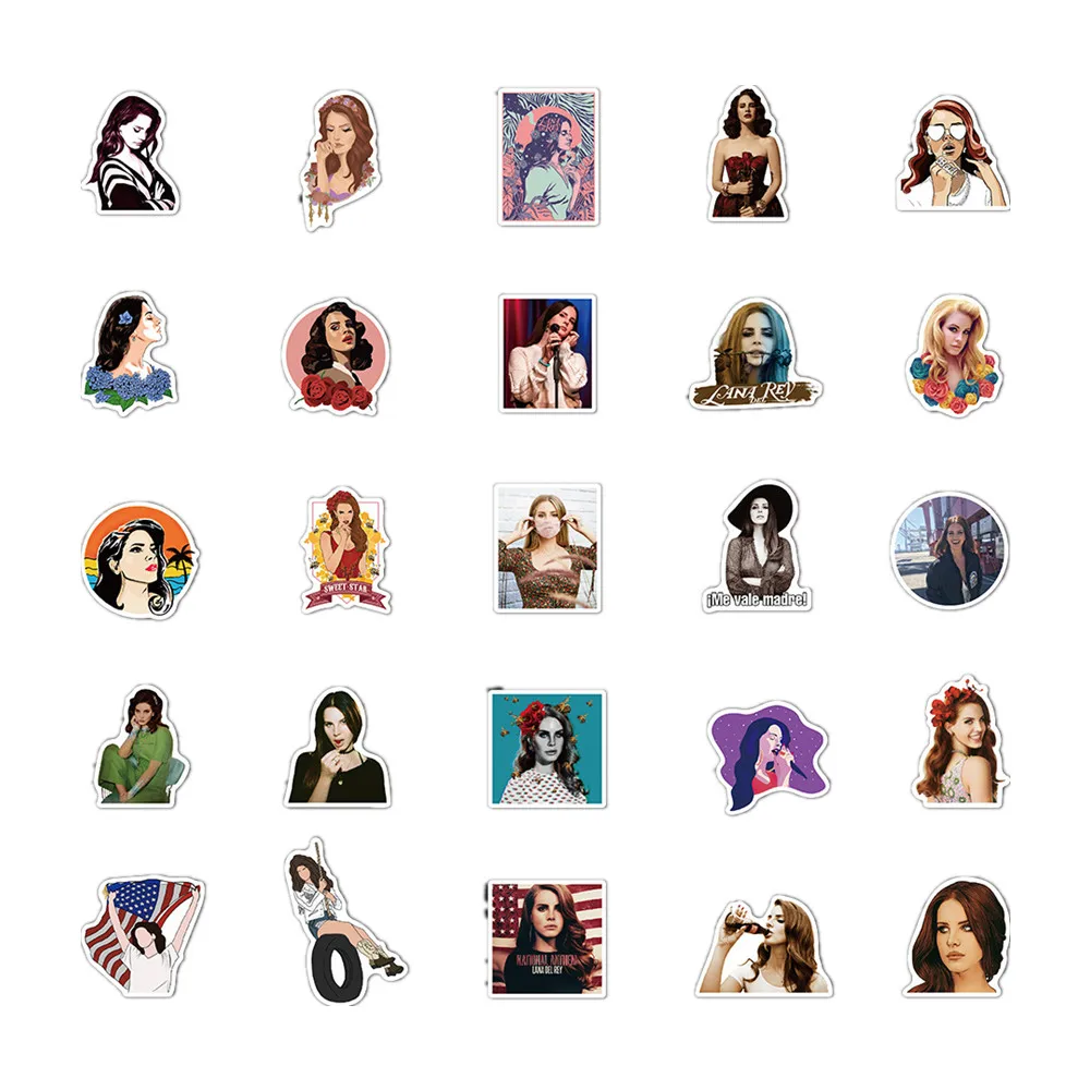 50PCS American Female Singer Lana Del Rey Sticker for Luggage Laptop IPad Skateboard Journal Waterproof Stickers