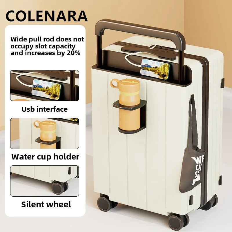 

COLENARA Cabin Suitcase ABS+PC Women's Boarding Case USB Charging Trolley Case 20"22"24"26"28 Inch with Wheels Rolling Luggage