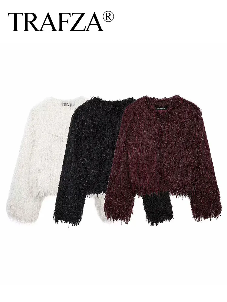 HH Women Elegant Solid Fluffy Faux Fur Coat O Neck Long Sleeve Jacket 2024 Autumn Winter Fashion Lady High Street Outerwear