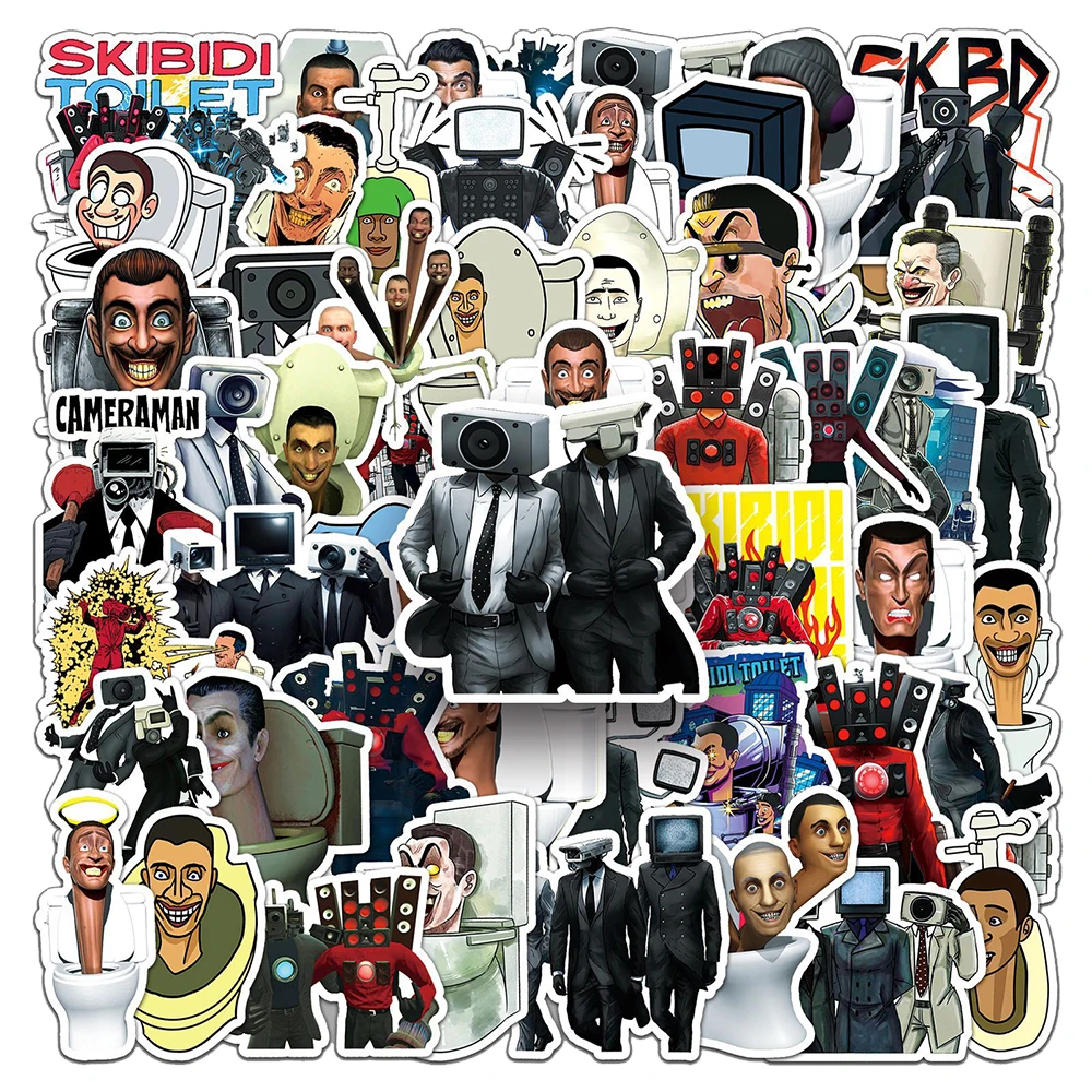 10/30/60pcs Skibidi Toilet Cartoon Stickers for Kids Funny Game Decals Waterproof Skateboard Phone Laptop Cute Kids Sticker Toy