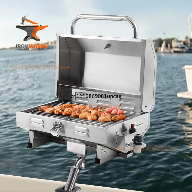 Marine Adjustable Boat BBQ Grill with Inclined Bracket Mount - Propane Gas Grill Boat Accessories
