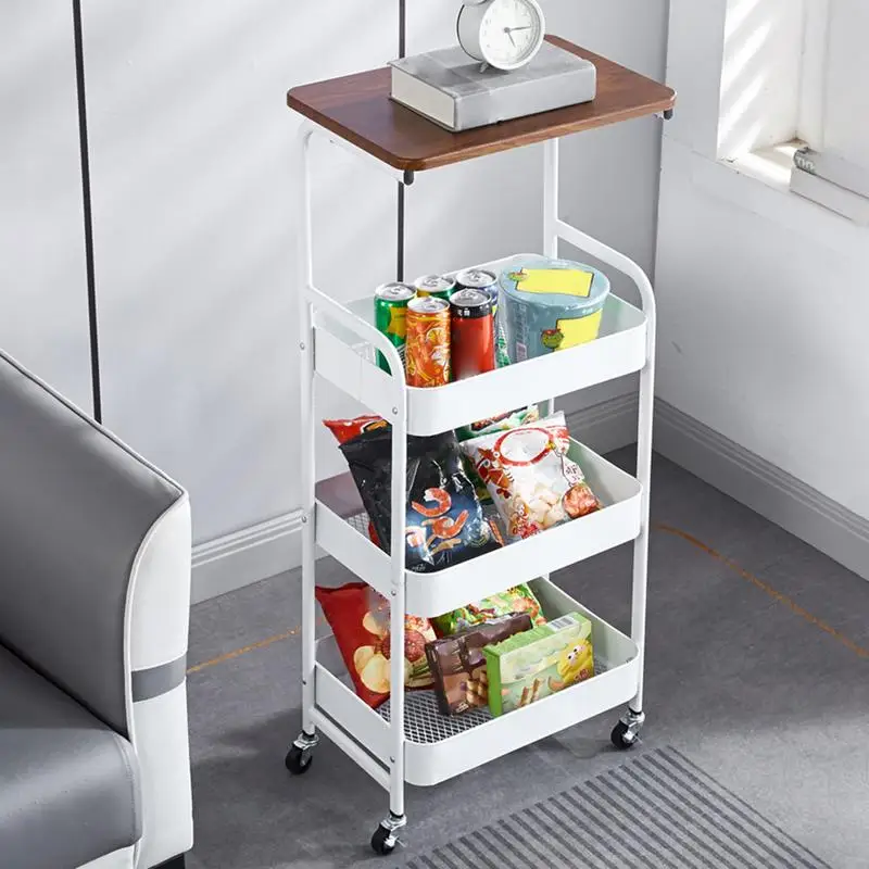 Slim Storage Cart with Wheels Multi-Layer Shelf Rolling Silent Rolling Shelves Utility Cart with Drainer Basket for Household