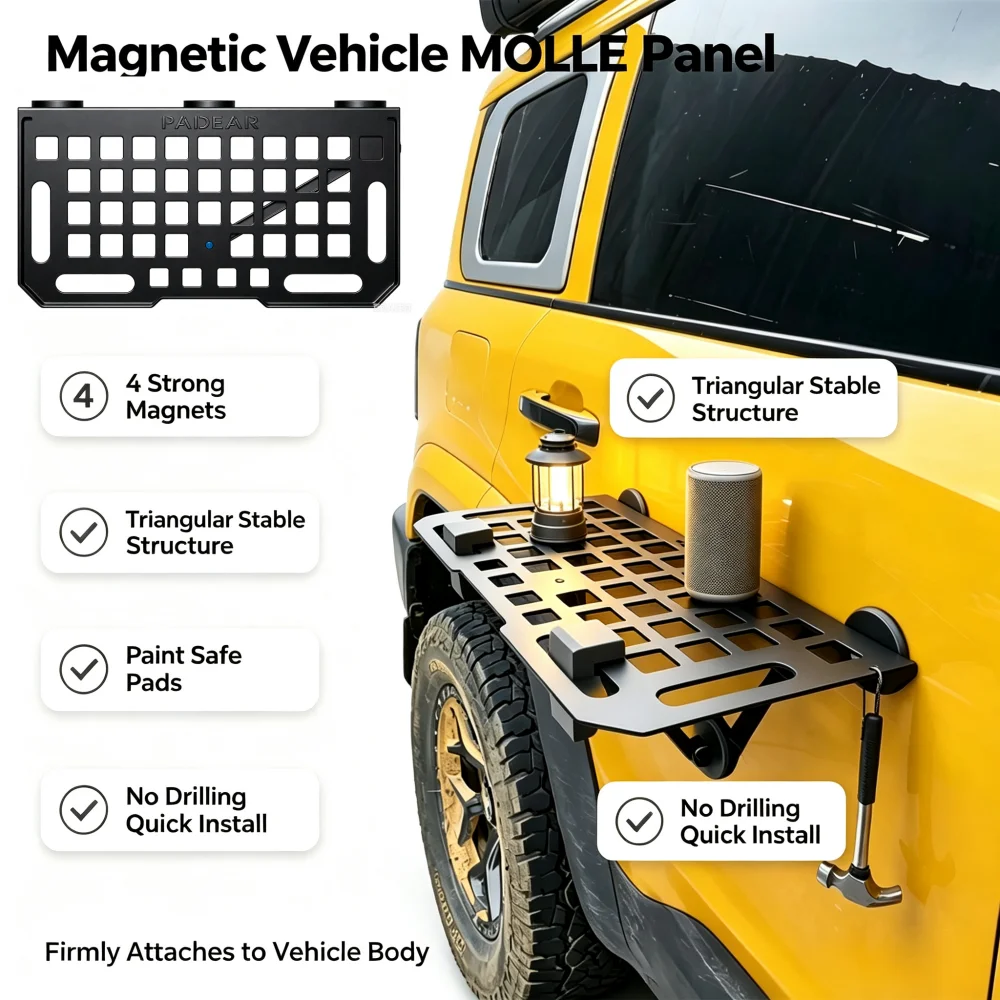 Magnetic Car Side Table Foldable MOLLE Tactical Panel All Metal Vehicle Magnetic Expansion Platform for Offroad Camping Outdoor