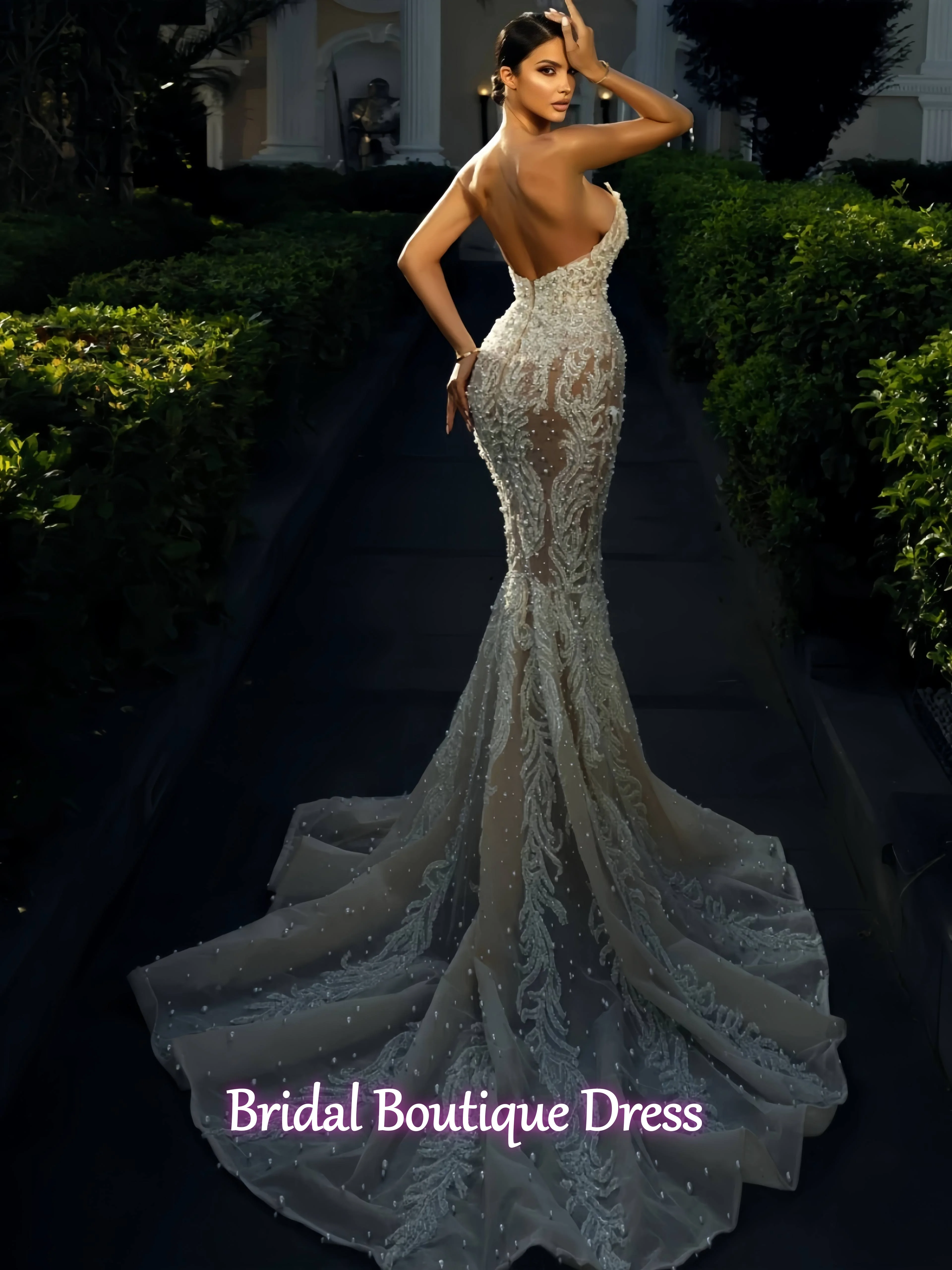 Abito da sposa sexy personalizzato con scollo a cuore Abito da sposa con paillettes scintillanti di lusso Abito da sposa con perle Sirena Abito da sposa lungo Vestido De Novi