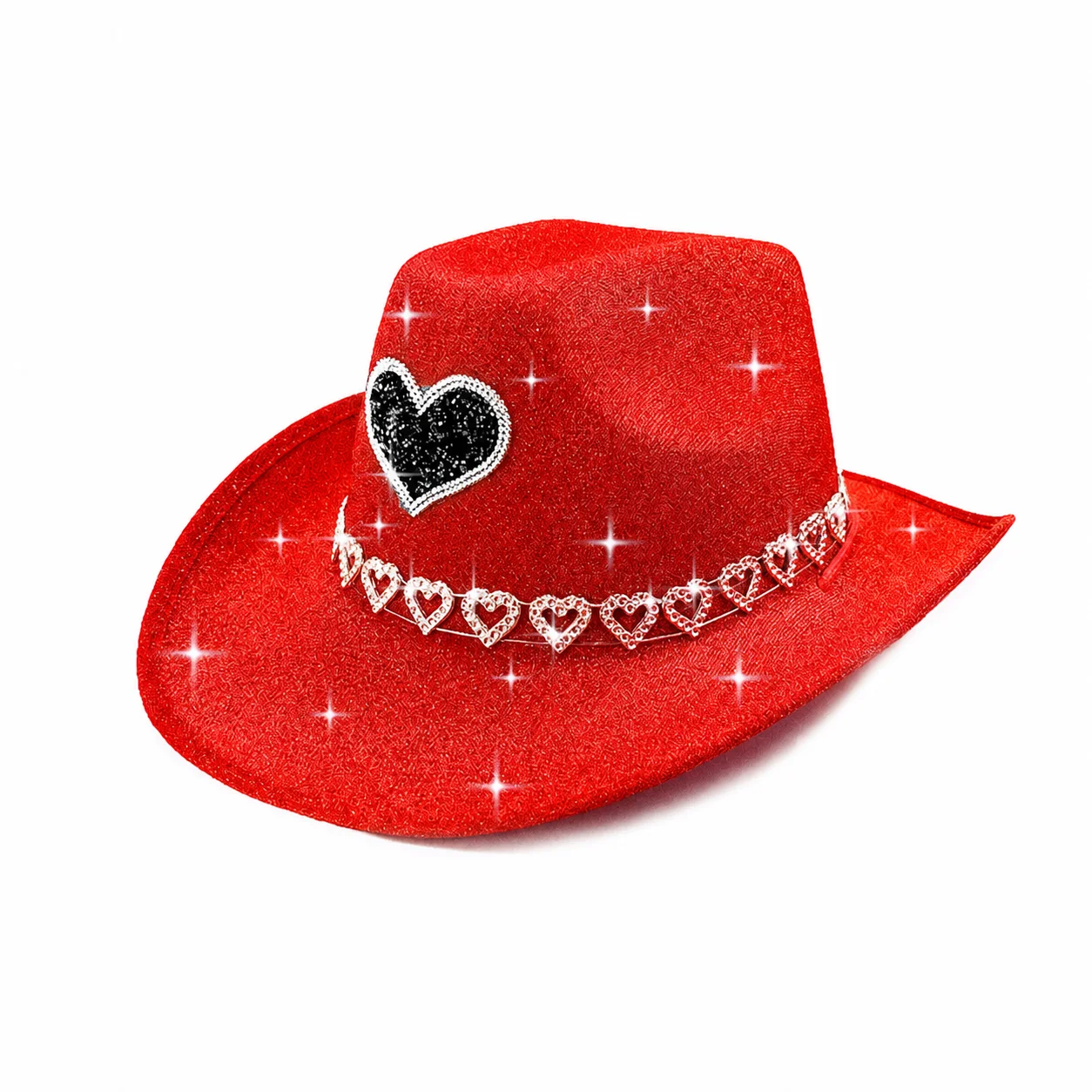Sun Hat Sweet Glitter Cowboy Hat Rhinestone Heart Cowboy Hat Acrylic For Daily Travel Music Festivals Western Theme Events