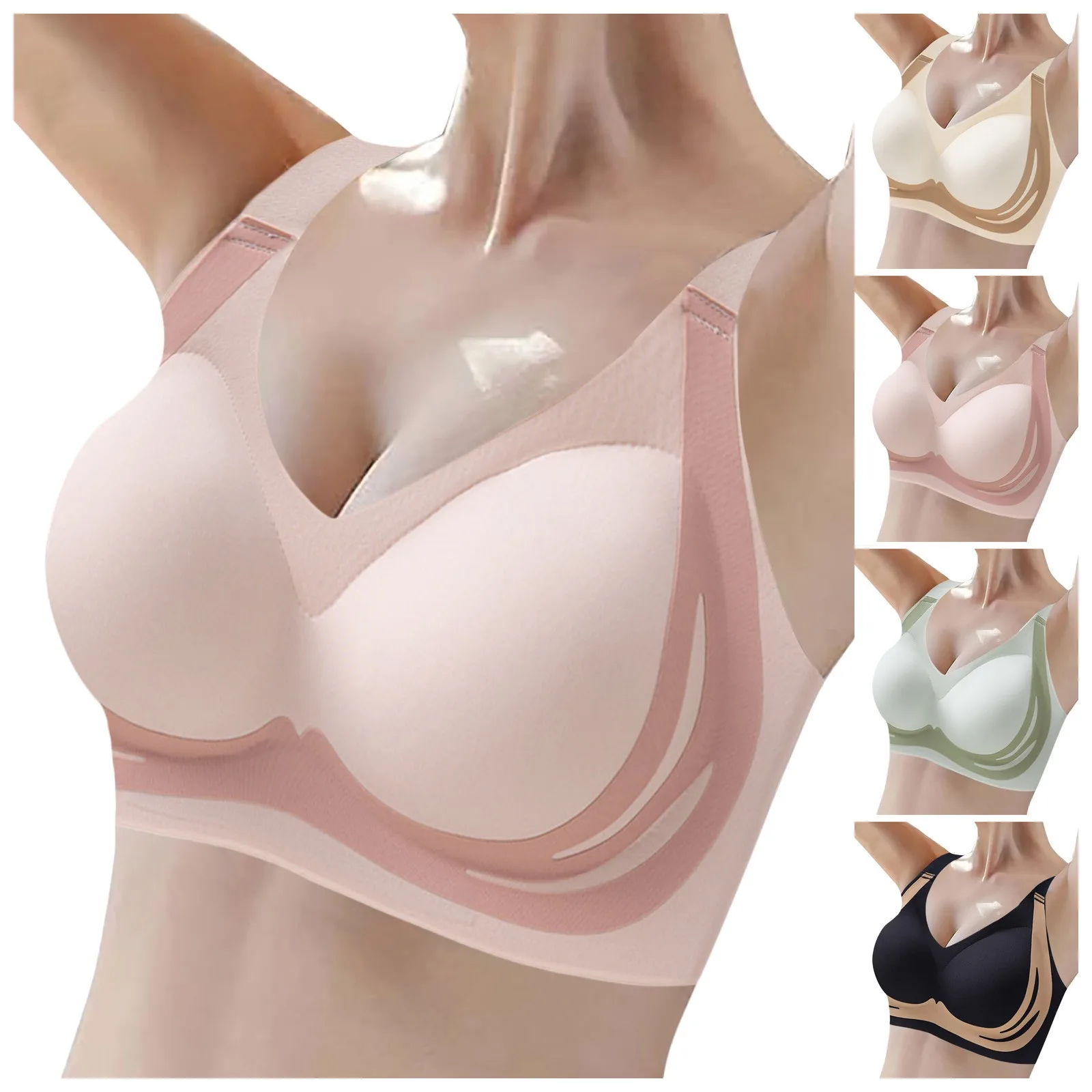 

Women's Wireless Bra Splicing Color Blocking Push Up Lingerie Smooth Thin Cup Seamless Daily Underwear Beauty Back Brassiere