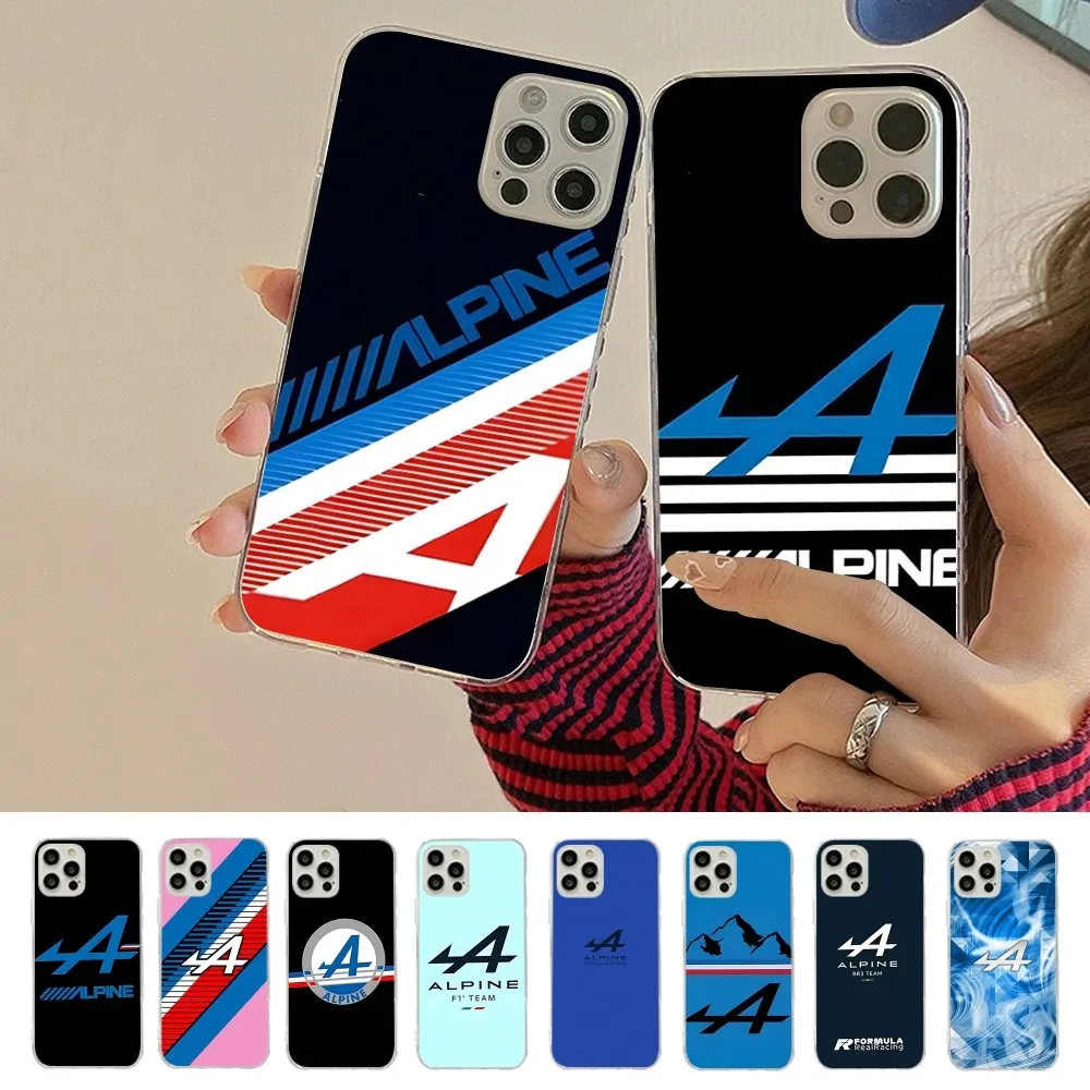 A-Alpine Logo Tricolor French Flag Phone Case For iPhone 16 15 14 13 12 Mini 11 Pro XS Max X XR SE 6 7 8 Plus Soft Silicone