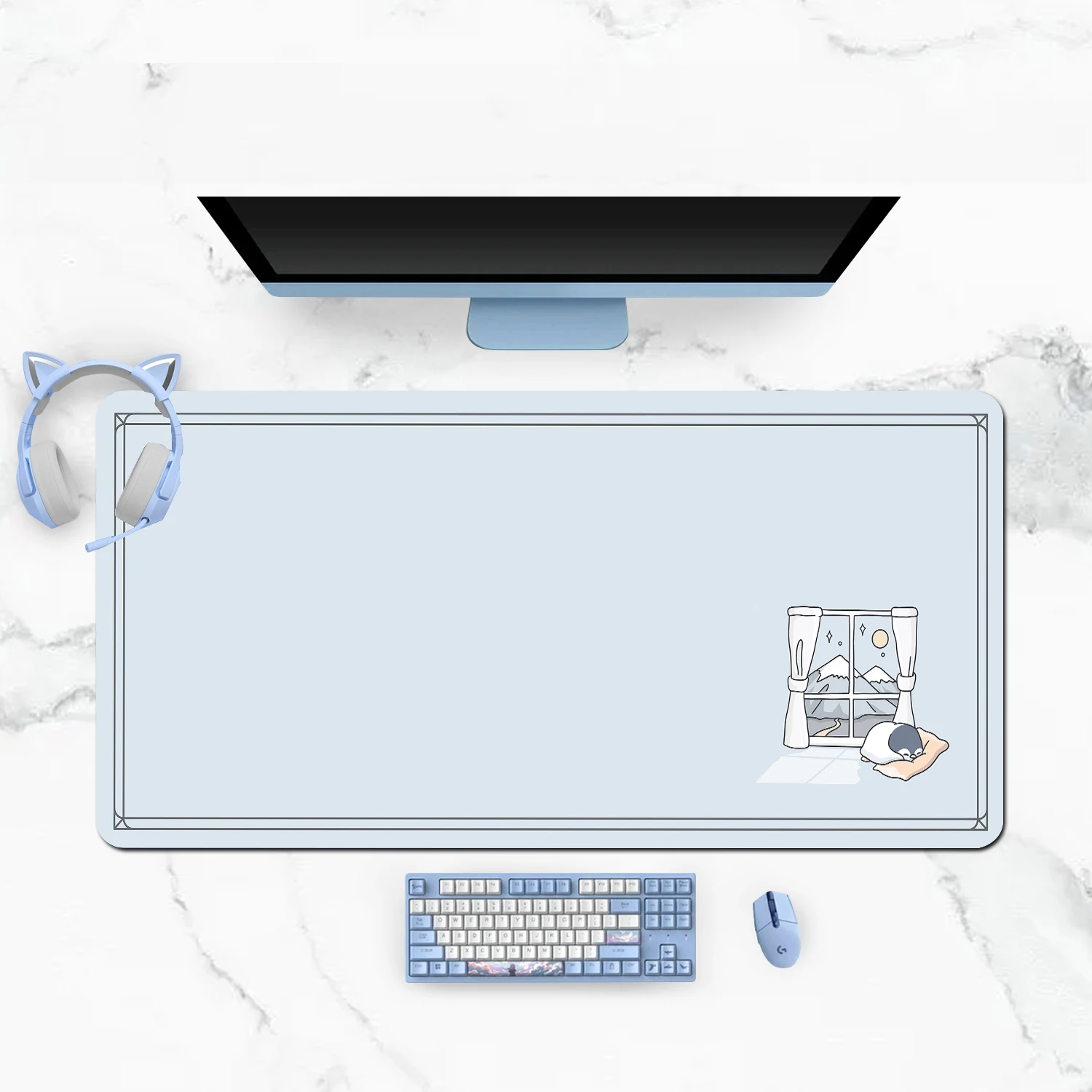 Alas ukuran ekstra besar untuk anak perempuan dengan alas mouse warna solid kartun alas desktop kreatif desain kucing anti-geser untuk penggunaan di kantor