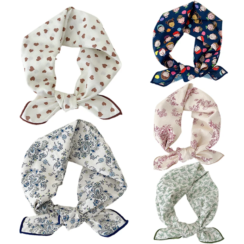 

Square Print Headbands for Women Cotton Linen Bandana Plant Flowers Heart Hair Scarf Fashion Vintage Ladies Headwrap Accessories