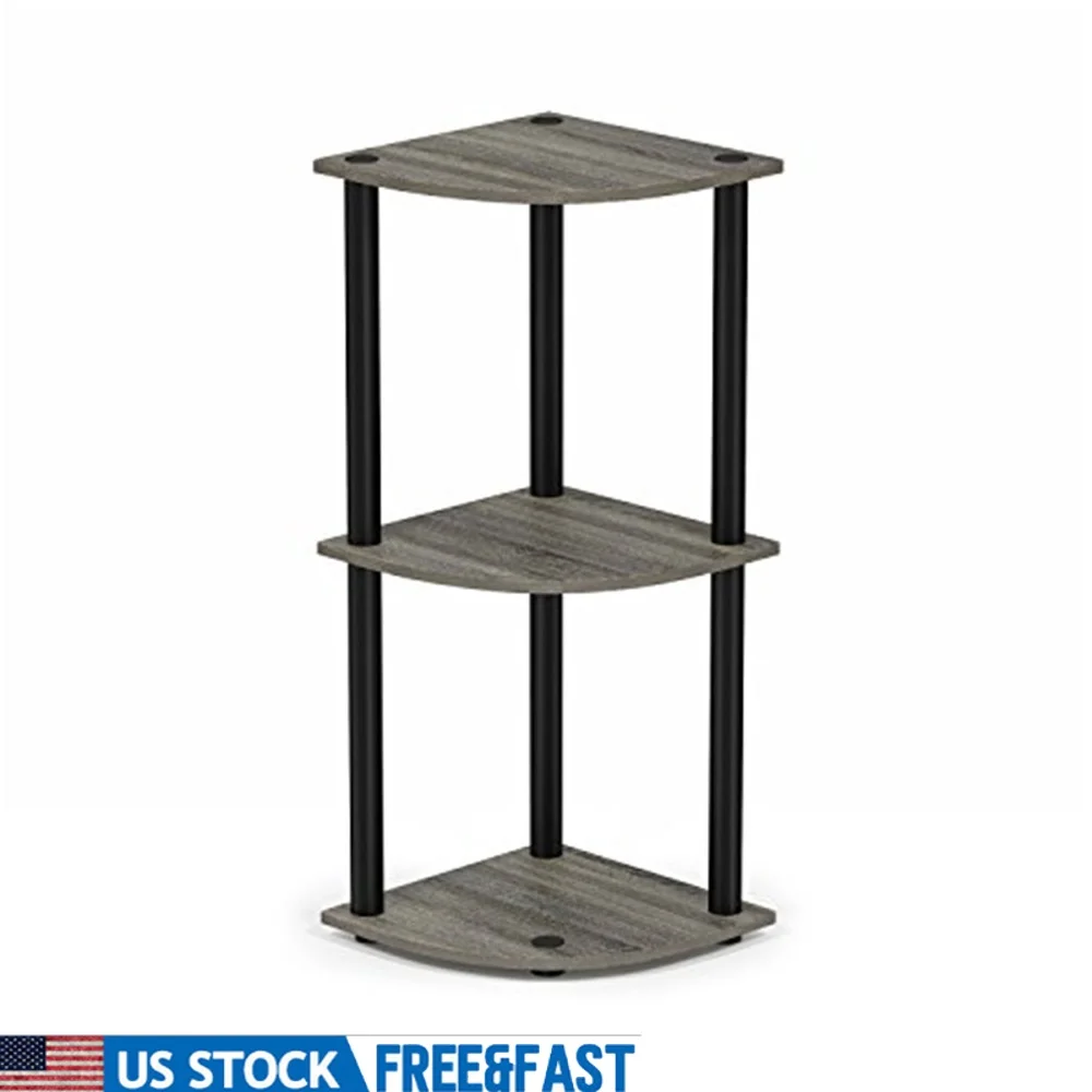 

3-Shelf Corner Bookcase Unit Open Shelves Storage Display Rack No Tool Assembly Living Room Contemporary Style Durable Composite
