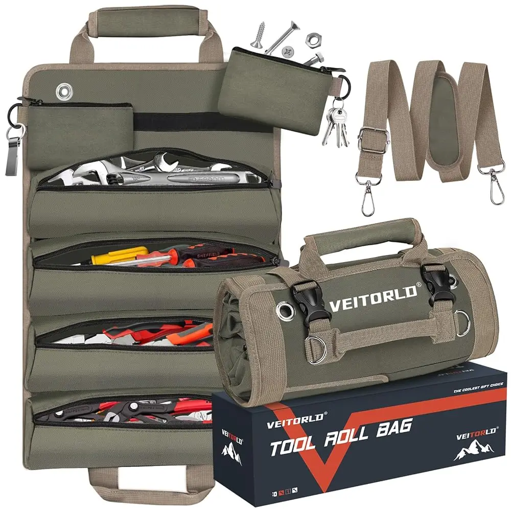 

Tool Roll Up Bag, Gifts For Men Dad Husband Him Fathers Day, Portable Foldable Tools Storage For Men, Heavy Duty Tool Organizer