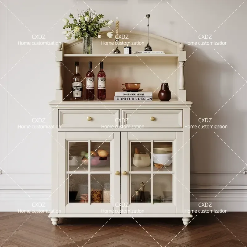 American Country Cream White Solid Wood Wine Cabinet Living Room Entrance Storage Sideboard Small Apartment Furniture