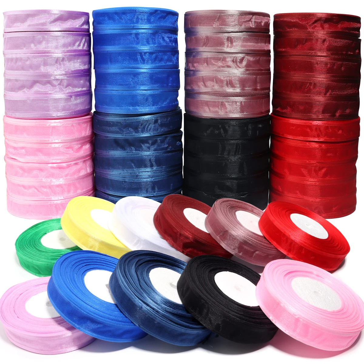 50 Yards/Roll Colorful Organza Ribbons Width 2.5cm Satin Ribbon for DIY Bouquet Packaging Bow Gifts Party Decoration Materials