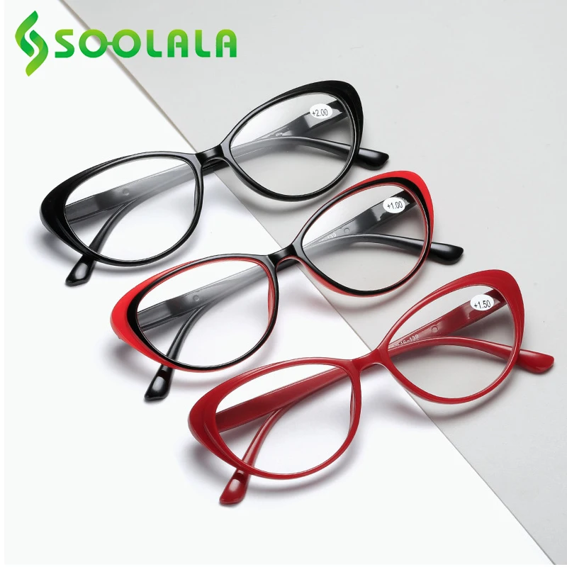 

SOOLALA Cat Eye Women Reading Glasses Ladies Eyeglasses Frame Magnifying Presbyopic Glasses Woman Reading Glasses With Number