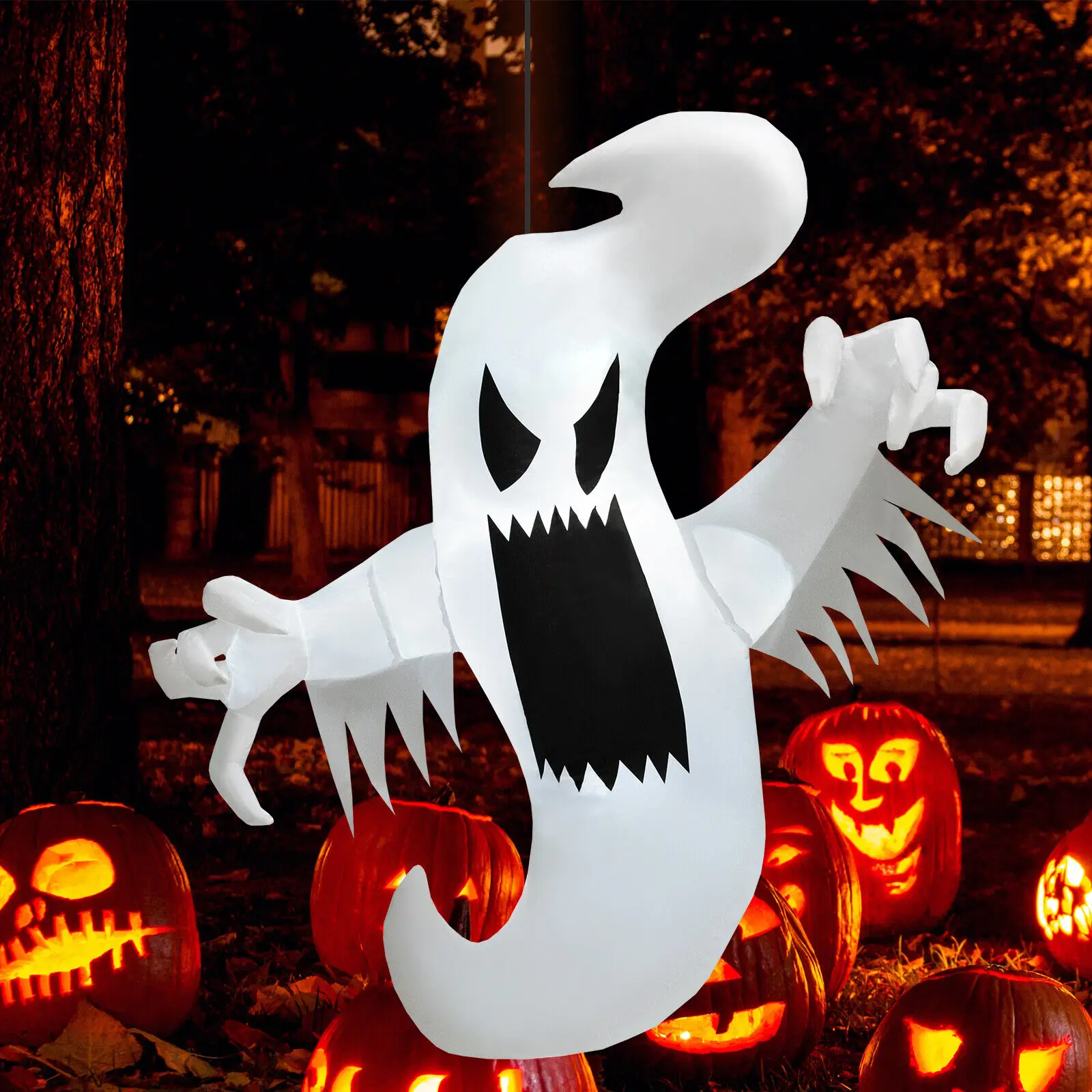 Costway 5FT Halloween Inflatable Ghost with 2 Built-in LED Lights & Powerful Blower