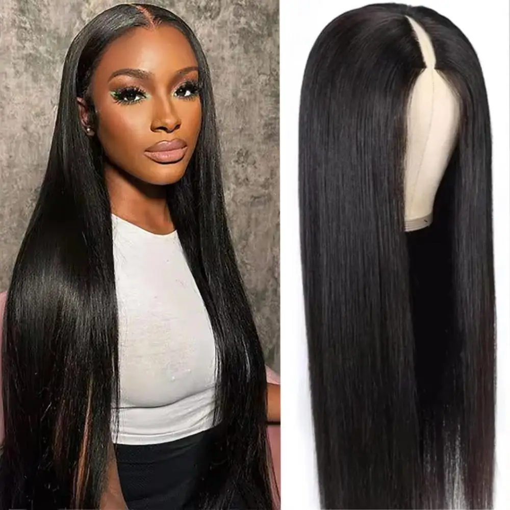 

100% Human Hair V Part Wigs 200% Density Bone Straight Hair Wigs Natural Colored Brazilian Wigs No Glue Wig For Women 18 32 Inch