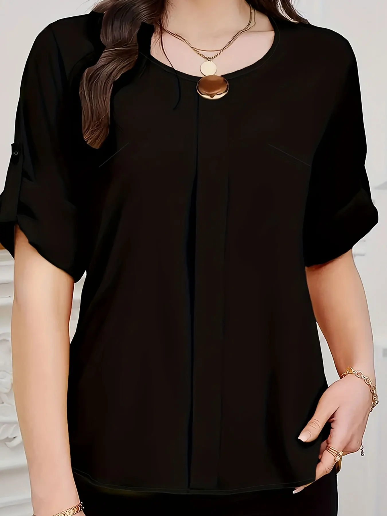 เสื้อเชิ้ตสีทึบทอฤดูร้อนลําลองขนาดบวกของผู้หญิง