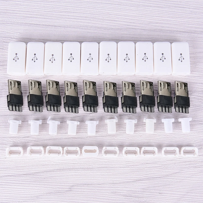 10pcs/ Sets 4 in 1 DIY Micro USB Welding Type Male 4 Pin Plug Connector w/Plastic Cover white/black