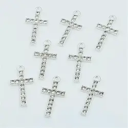 10pcs Crystal Cross Pendant Silver Color Making Charm for Bracelet Necklace DIY Handmade Jewelry Findings