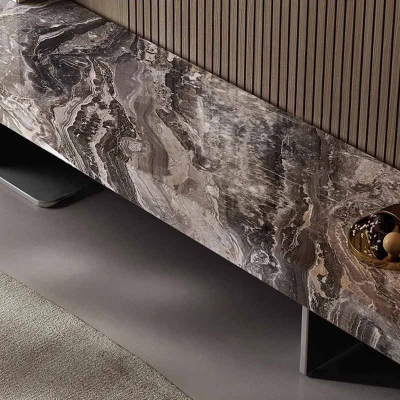 #Minimalist rock panel TV cabinet light luxury modern simple living room home high-end straight row floor cabinet