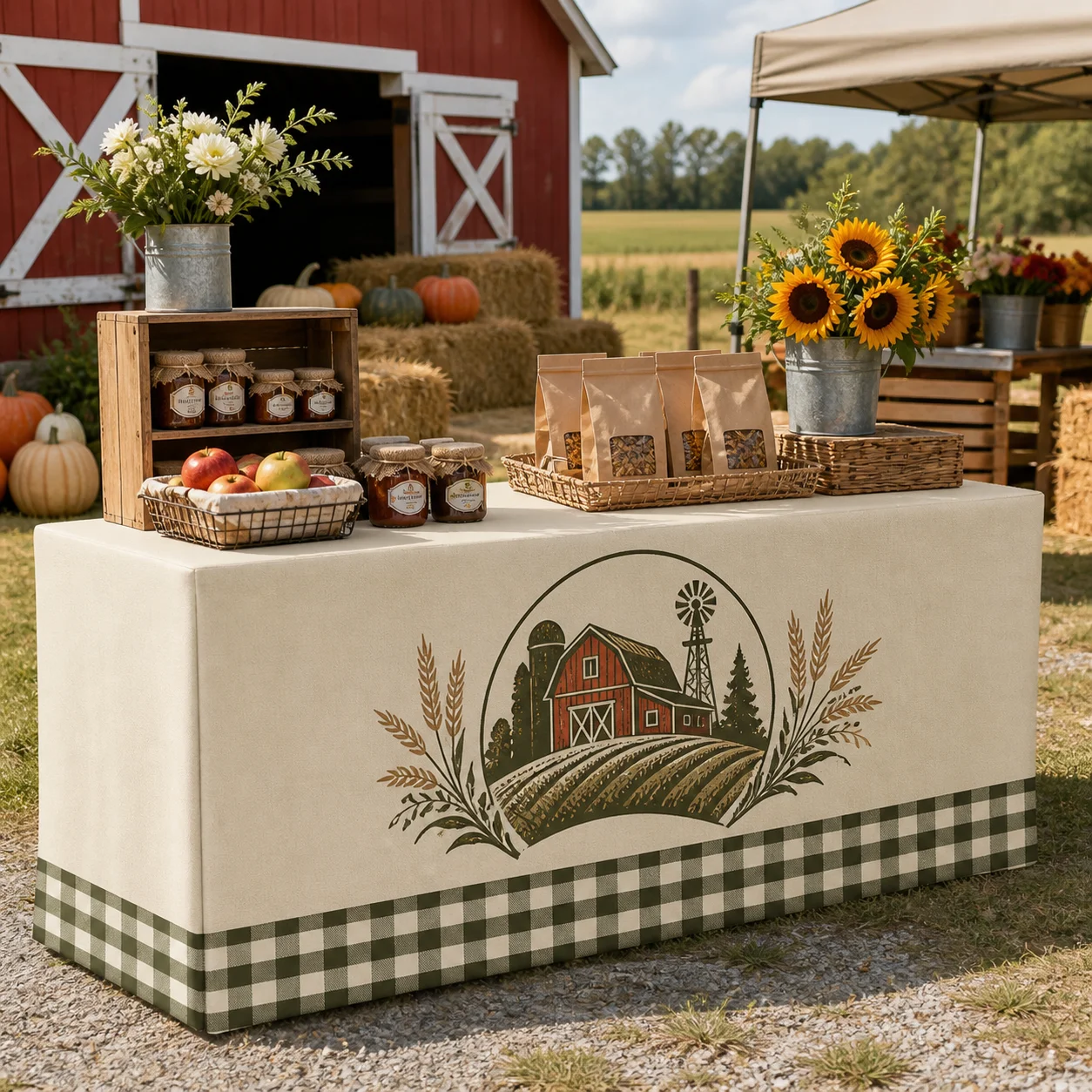 Custom Farmhouse Vendor Table Cover Rustic Display Tablecloth Personalized Booth Table Topper for Craft Fair Trade Show Market S