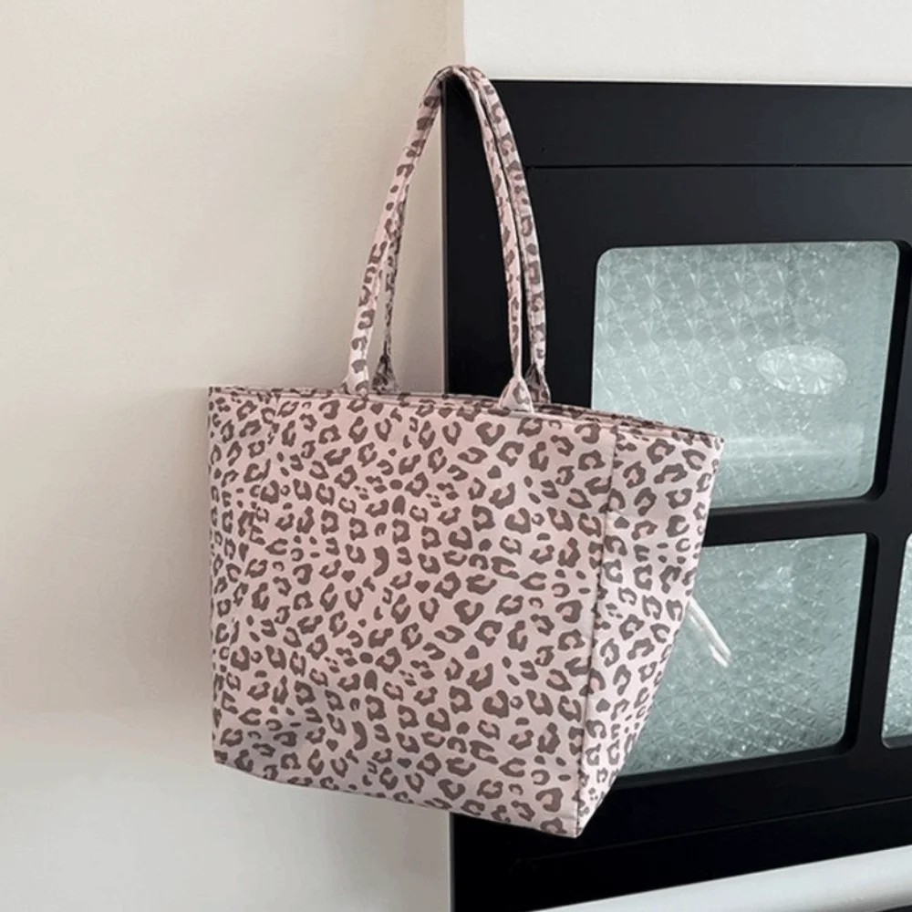 Stylish Leopard Print Canvas Tote Bag Canvas Durable Shopping Travel Bag Large Capacity Shoulder Bag Handbag For Women