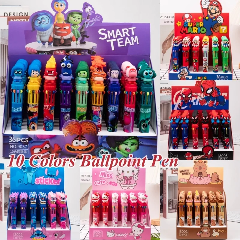 

36 шт., 10 цветов, серия, шариковая ручка, разноцветная гелевая ручка с цветными маркировками, многофункциональные канцелярские товары, оптовая продажа