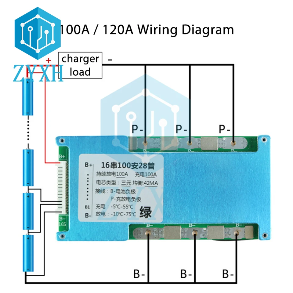 BMS 16S 59.2V 67.2V 50A 60A 100A 120A Li-ion 18650 Battery Charge Board with Balanced NTC Temperature Protection For Escooter