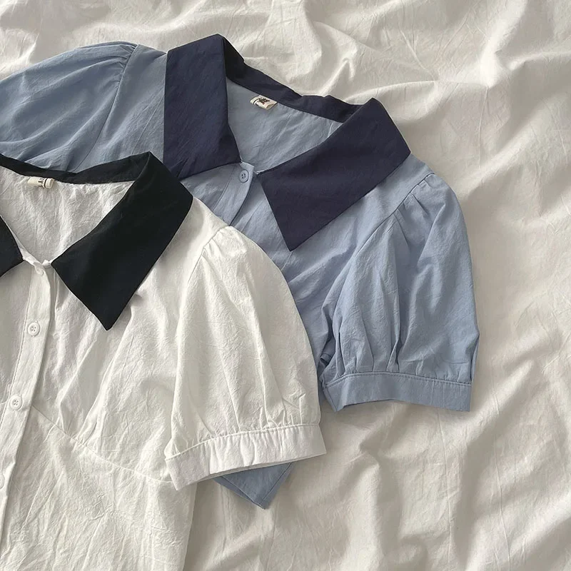 

Shirts Women Friends Summer New Collection Preppy Style Popular Tender Cropped Basic Tops Ulzzang Schoolgirl Hot Sale Patchwork