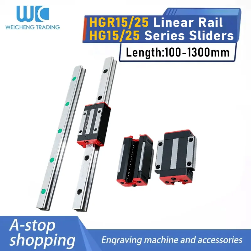 2PC HGR15 HGH15 Square Linear Guide Rail Width 15mm Length+4PC Slide Block Carriages HGH15CA/Flang HGW15CC CNC Router Engraving