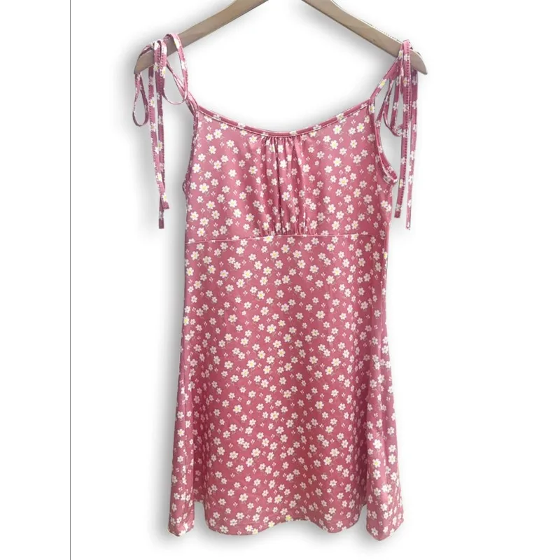 ชุดเดรสสั้นลายดอกไม้สำหรับฤดูร้อนสำหรับผู้หญิง, ชุดมินิเดรสผู้หญิง, เสื้อผ้าผู้หญิง, ชุดเดรสสีแดง, ชุดเดรสลำลอง, ชุดเดรสใหม่