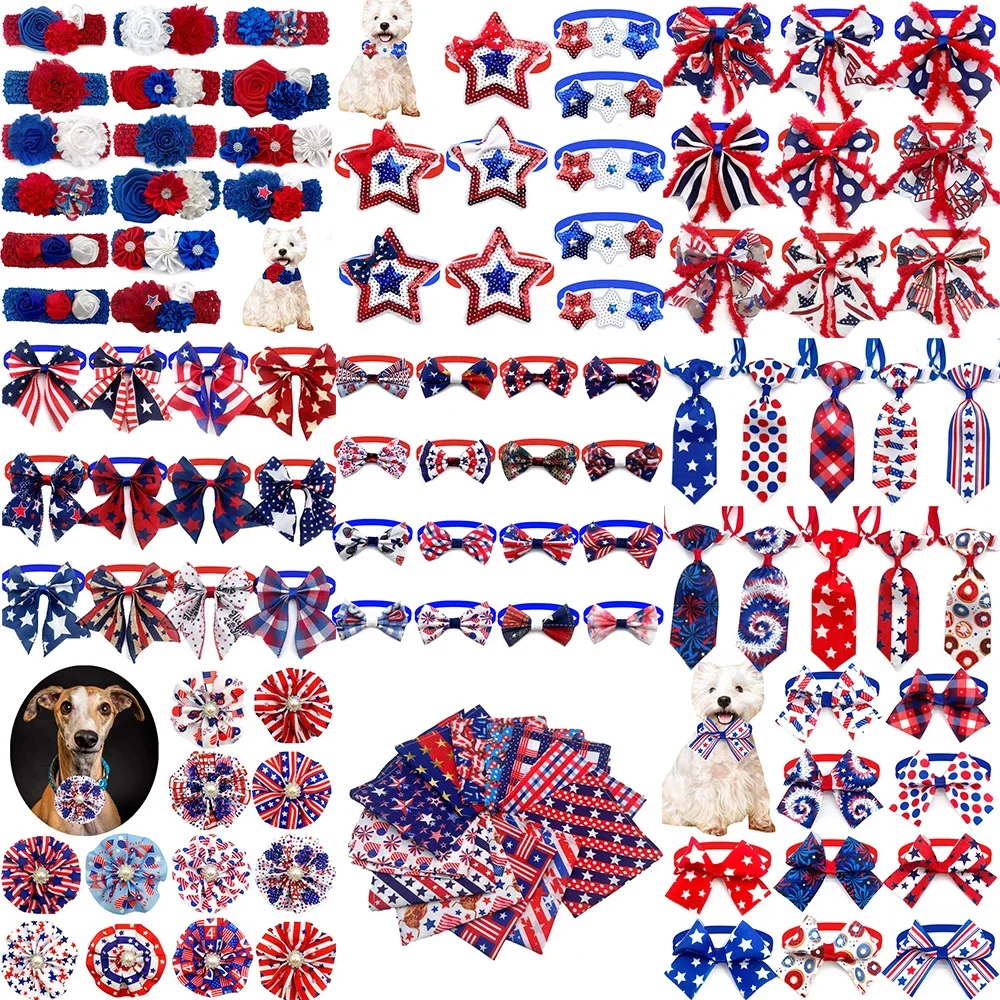 30/50pcs 4th of July Dog Bow Tie Dog Collar Dog Bandanas Pet Accessories American Independence Day Pet Supplies