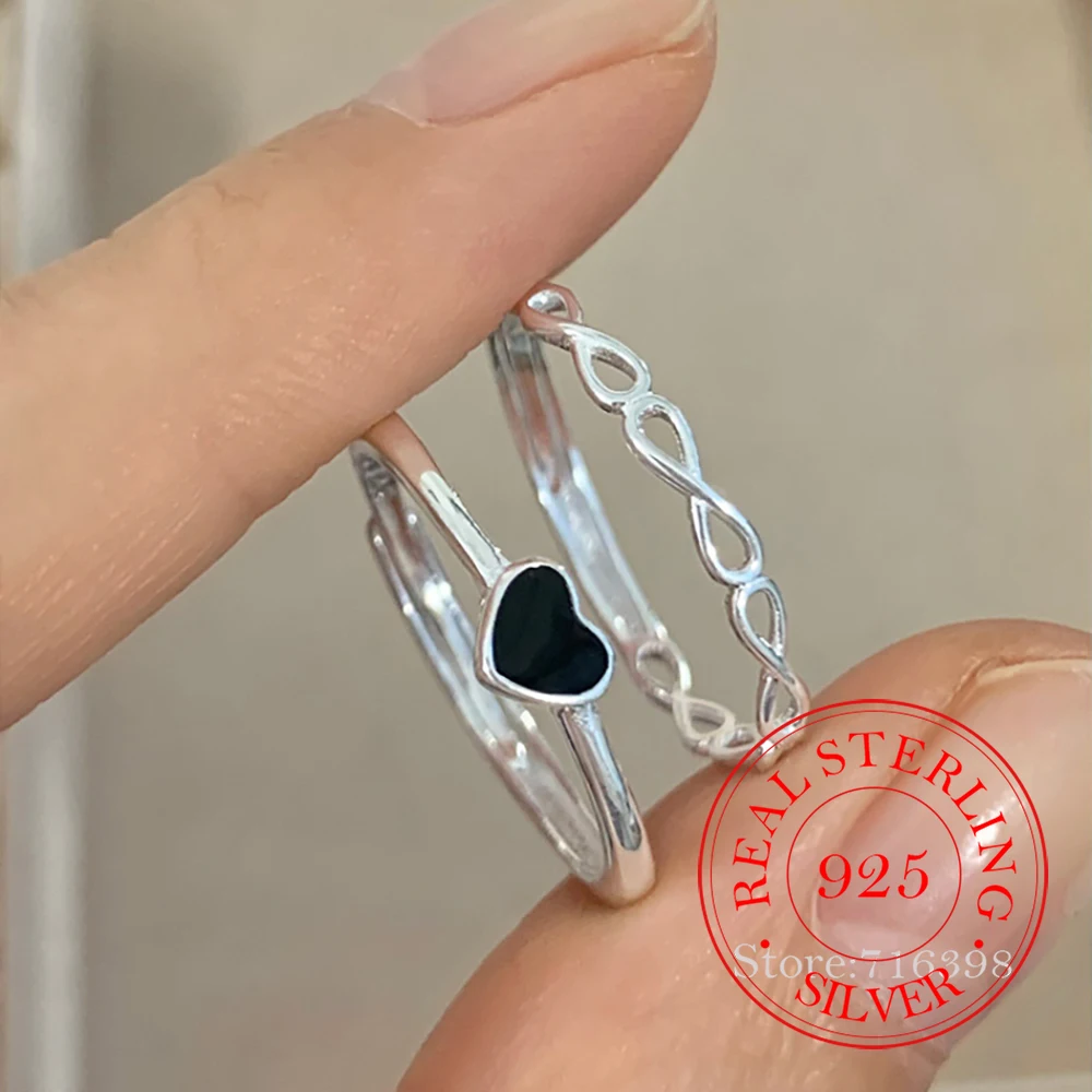 

Ювелирные изделия из стерлингового серебра 925, простые кольца на палец с черным сердцем для женщин, ювелирные изделия для свадебной вечеринки для девочек, подарок другу