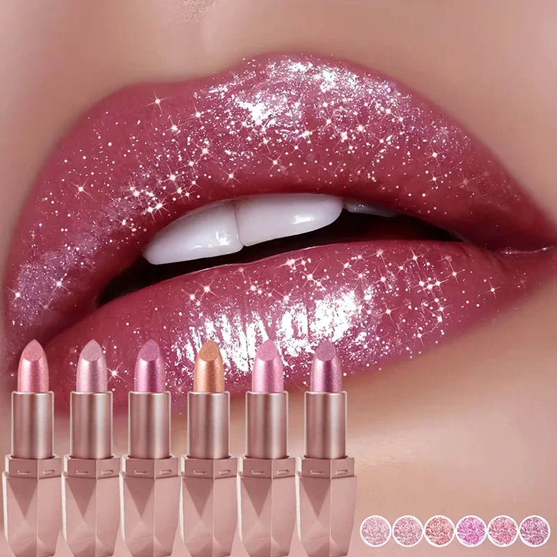 Diamant-Lippenstift mit Perlglanz-Glitzer, wasserfest, langanhaltend, feuchtigkeitsspendend, schimmernder Lipgloss, Perlenglanz, Damen-Make-up-Kosmetik