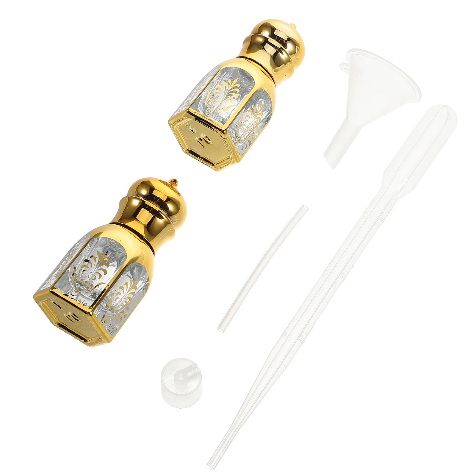 

2Pcs Vintage Essential Oil Bottles Golden Embossed Glass Roll on Containers for Perfume Travel Refillable Aromatherapy Oil