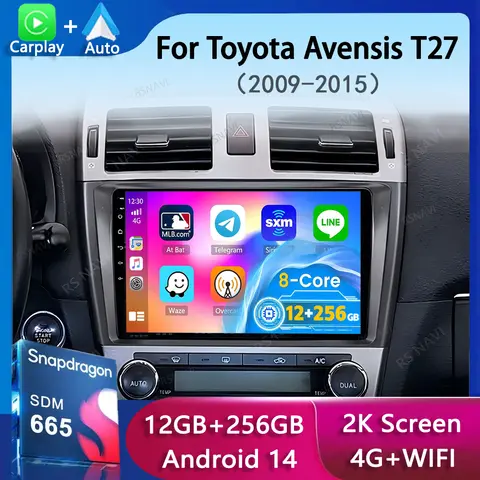 도요타 어벤시스 T27 2009 2015 내비게이션 GPS 멀티미디어 플레이어, 안드로이드 14, 스테레오 와이파이, 4G 카플레이, 자동 비디오, 2din
