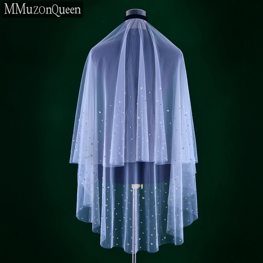 MMQ Bridal Veil With Sparkling Colored Diamond Edges Refers To Long White Soft Tulle Worn By Women At Outdoor Parties M59A