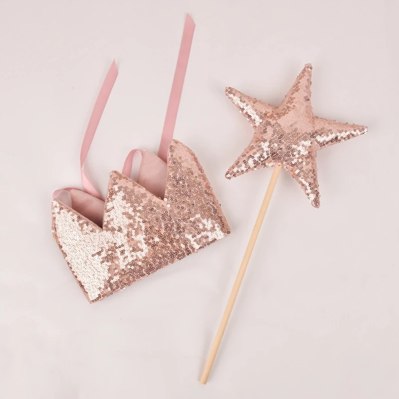 RIRI Princess Headband Star Wand Photography Props Hair Accessory for Newborns Toddlers Birthday Parties Photoshoots