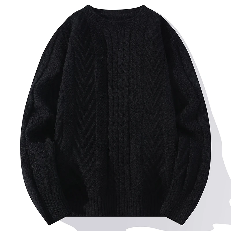 2023 Autumn Winter Knitted Men\'s Casual Sweater High Quality Round Neck Twists Weaving Pink Pullover Men Fashion Warm Sweater