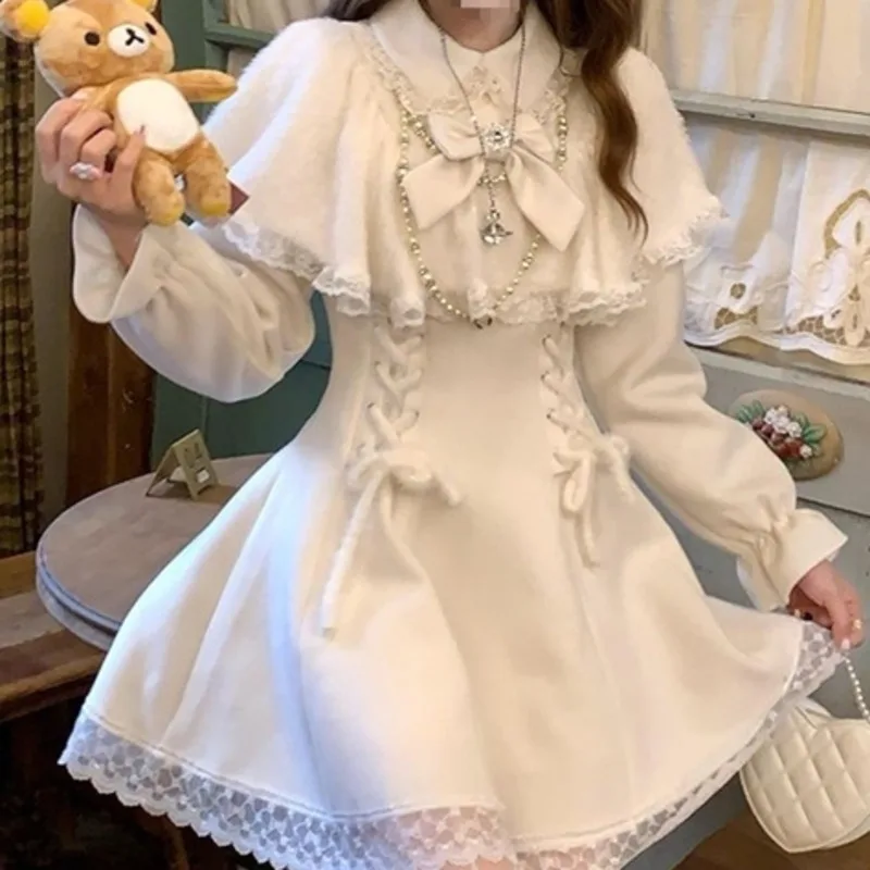 Rosa mordomo jsk vestidos menina 2 camadas manto y2k ballet lolita doce puro desejo y2k estética macio solto vestidos de linha a novo