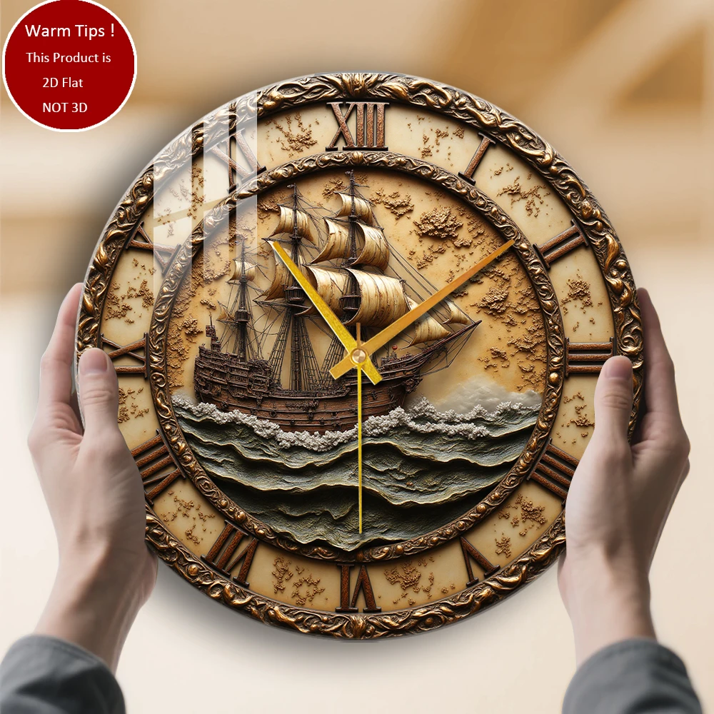 

Настенные часы из закаленного стекла, древние часы с парусным кораблем, подходящие для настенного декора или настольного дисплея в любом месте