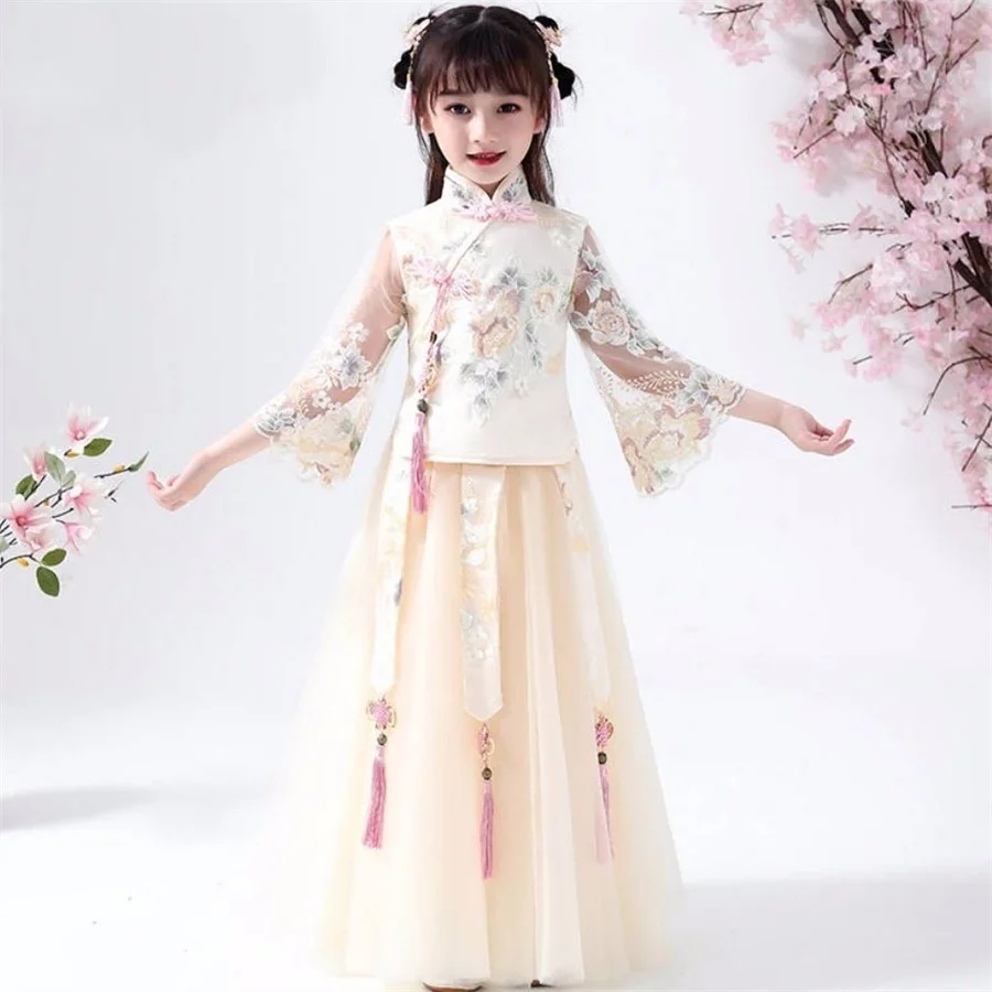 Costume Hanfu de style prairie pour filles, vêtements pour enfants, super nickel é, style chinois, printemps et automne, nouveau, 2024